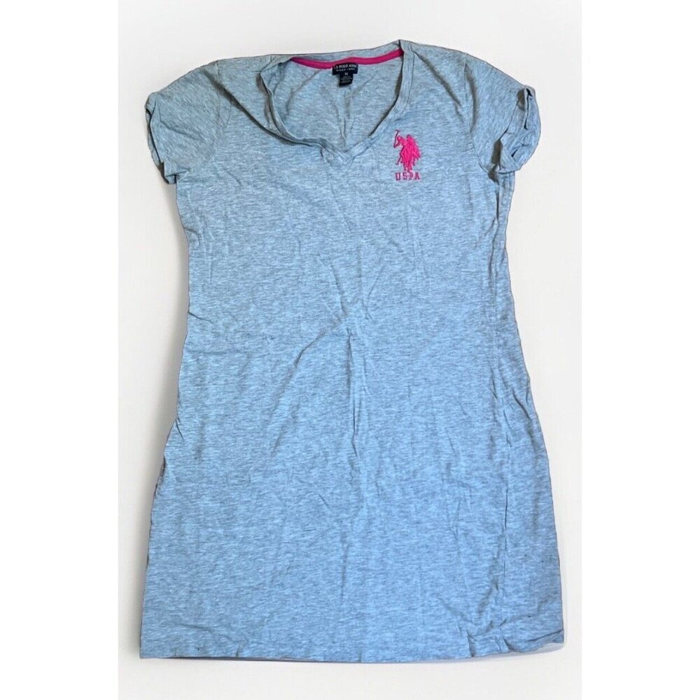 Vintage US Polo size medium T Shirt Dress Gray Pink Logo Medium Y2K